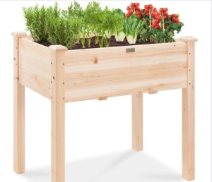 Raised Garden Bed, Elevated Wood Planter Box Stand w/ Bed Liner - 34x18x30in