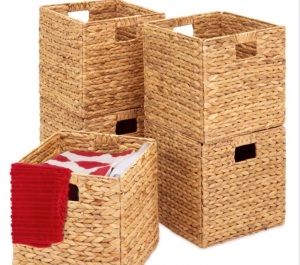 Set of 5 Collapsible Hyacinth Storage Baskets w/ Inserts - 13x13in