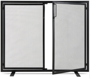 2-Door Wrought Iron Fireplace Screen w/ Magnetic Doors - 38.5x41in