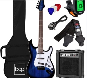 Beginner Electric Guitar Kit w/ Case, 10W Amp, Tremolo Bar - 39in