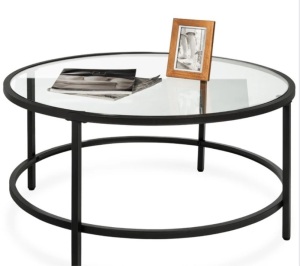 Round Tempered Glass Coffee Table w/ Steel Frame - 36in missing hardware