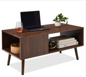 Wooden Mid-Century Modern Coffee Accent Table w/ Open Storage Shelf-missing hardware