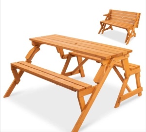 2-in-1 Outdoor Interchangeable Wooden Picnic Table/Garden Bench