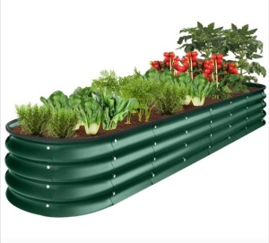 Outdoor Metal Raised Oval Garden Bed for Vegetables, Flowers - 8x2x1ft