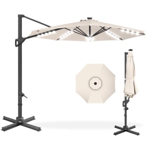 360-Degree Solar LED Cantilever Offset Patio Umbrella w/ Tilt - 10ft