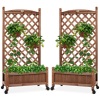 Set of 2 Wood Planter Box & Lattice Trellis w/ Optional Wheels - 48in