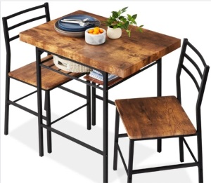 3-Piece Modern Square Dining Set w/ Storage Rack