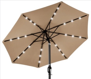 Solar LED Lighted Patio Umbrella w/ Tilt Adjustment, UV-Resistance - 10ft