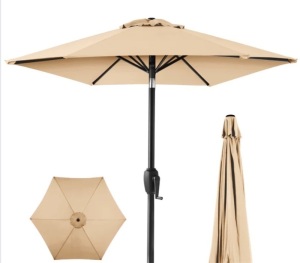 Outdoor Market Patio Umbrella w/ Push Button Tilt, Crank Lift - 7.5ft