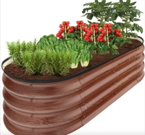 Outdoor Raised Metal Oval Garden Bed, Planter Box - 4x2x1ft