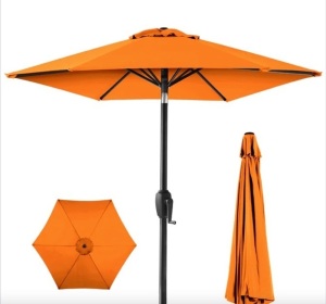 Outdoor Market Patio Umbrella w/ Push Button Tilt, Crank Lift - 7.5ft