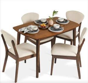 5-Piece Wooden Mid-Century Modern Dining Set w/ 4 Chairs, Padded Seat & Back