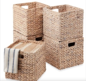 Set of 5 Collapsible Hyacinth Storage Baskets w/ Inserts - 10.5x10.5in