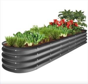 Outdoor Metal Raised Oval Garden Bed for Vegetables, Flowers - 8x2x1ft