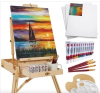 Portable Wooden French Easel w/ 32pc Beginners Kit