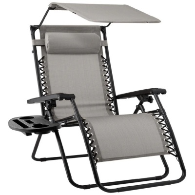 Folding Zero Gravity Recliner Patio Lounge Chair w/ Canopy, Side Tray