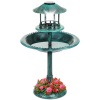 Solar Lighted Outdoor Pedestal Bird Bath w/ Planter, Decorative Bird Cage