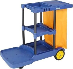 TUFFIOM Commercial Janitorial 3-Shelf Cart, 500 Lbs Capacity, 42.5" L x 18.7" W x 37.6" H, Wheeled with 22 Gallon Yellow Vinyl Bag and Cover 