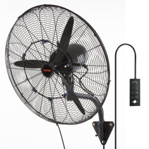 VEVOR Oscillating Wall-Mount Misting Fan, 24 Inch, 3-speed High Velocity Max. 7000 CFM, Waterproof 