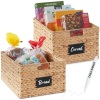 Set of 2 Water Hyacinth Pantry Baskets w/ Chalkboard, Marker - 16in