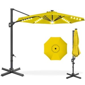 360-Degree Solar LED Cantilever Offset Patio Umbrella w/ Tilt - 10ft