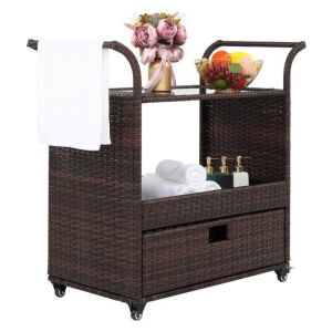 Outdoor Wicker Serving Bar Cart