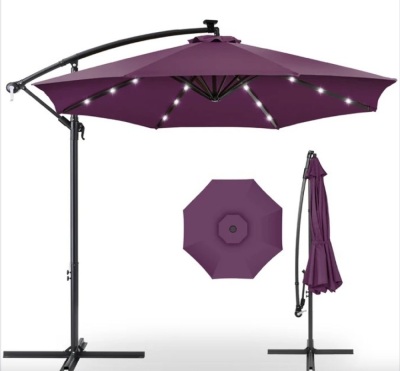 Solar LED Offset Hanging Patio Umbrella w/ Crank Tilt Adjustment - 10ft