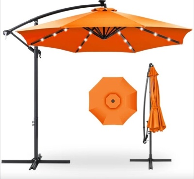 Solar LED Offset Hanging Patio Umbrella w/ Crank Tilt Adjustment - 10ft