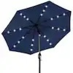 10 ft. Market Solar LED Lighted Tilt Patio Umbrella w/UV-Resistant Fabric in Navy Blue 