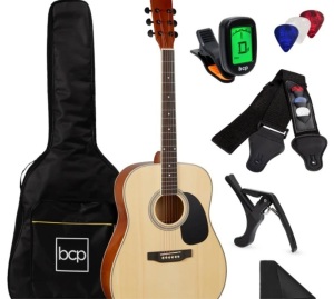 41in Acoustic Guitar Starter Kit w/ Digital Tuner, Padded Case, Picks, Strap