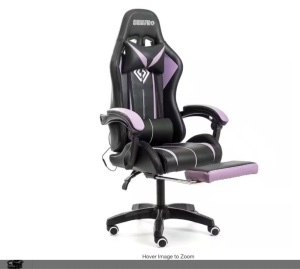 Purple-Black PVC Leather Massage LED Reclining Gaming Chair with Bluetooth Speaker with Footrest Headrest Lumbar Support