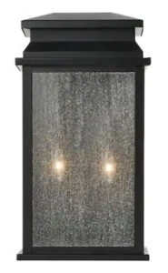 Sirrine 17.25 in. 2-Light Black Outdoor Wall Light Fixture with Clear Seeded Glass