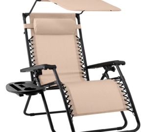 Folding Zero Gravity Recliner Patio Lounge Chair w/ Canopy, Side Tray