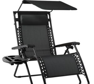 Folding Zero Gravity Recliner Patio Lounge Chair w/ Canopy, Side Tray