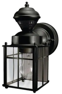 Bayside 9.5 in. Black Farmhouse 150-Degree Motion Sensor Outdoor 1-Light Wall Sconce