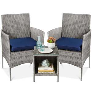 3-Piece Outdoor Patio Wicker Bistro Set w/ Side Storage Table