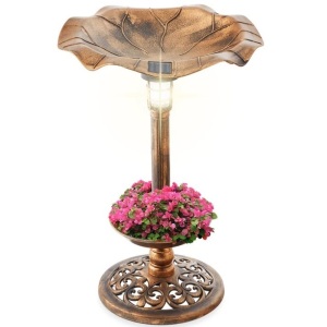 Solar Lighted Bird Bath w/ Planter  17"(Dia) x 29.5"(H)