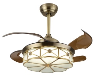 36 in. Vintage Tiffany Style Indoor LED Retractable 3-Color Lighting Brown Ceiling Fan Light with Remote Control