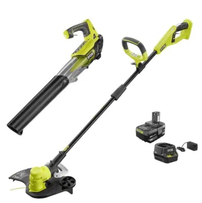 RYOBI ONE+ 18V Cordless Battery String Trimmer/Edger and Jet Fan Blower Combo Kit with 4.0 Ah Battery and Charger