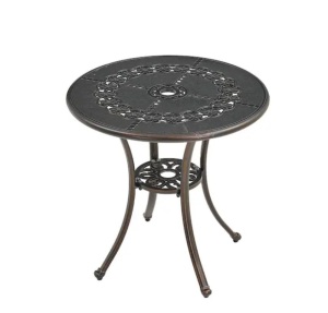 Kadehome Bronze Frame Round Cast Aluminum Outdoor Bistro 26 in. Patio Table with Umbrella Hole