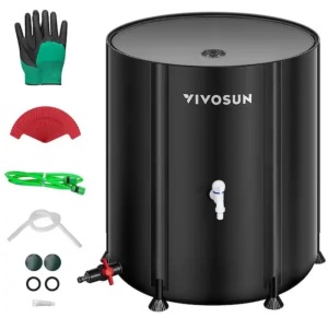 VIVOSUN 53 Gal. Collapsible Rain Barrel with 2 Spigots and Overflow Kit in Black