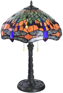 Atreus Tiffany Style Dragonfly Desk Lamp, 16" Wide Stained Glass Shade, 24" Tall - Appears New 