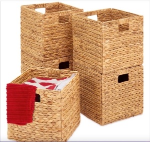 Set of 5 Collapsible Hyacinth Storage Baskets w/ Inserts - 10.5x10.5in