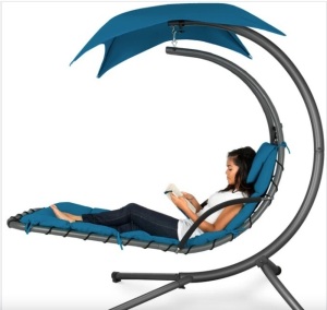 Hanging Curved Chaise Lounge Chair w/ Built-In Pillow, Removable Canopy-missing hardware