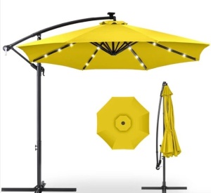 Solar LED Offset Hanging Patio Umbrella w/ Crank Tilt Adjustment - 10ft