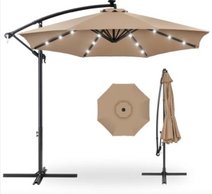 Solar LED Offset Hanging Patio Umbrella w/ Crank Tilt Adjustment - 10ft