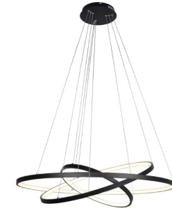 Unitary Brand Modern Black Acrylic Warm White LED 3 Rings Pendant Light Max 90W Painted Finish