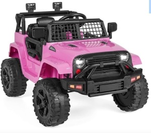 12V Kids Ride On Truck Car w/Parent Remote Control, Spring Suspension, LED Lights, AUX Port - Pink