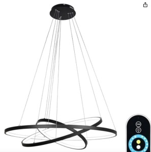 UNITARY Brand Modern Black Acrylic Remote Control Nature White and Warm White Dimmable LED 3 Rings Dining Room Kitchen Pendant Light Max 90W Painted Finish