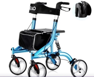 HEAO Blue Lightweight Rollator Walker Seniors Folding Upright Walker,4x10" Wheels Shock Absorber